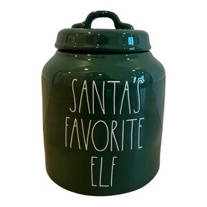 Rae Dunn SANTA’S FAVORITE ELF Green Christmas 9" Chubby Canister Cookie Jar